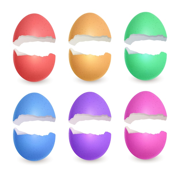Vettore uova rotte dipinte di pasqua isolate su sfondo bianco illustrazione vettoriale