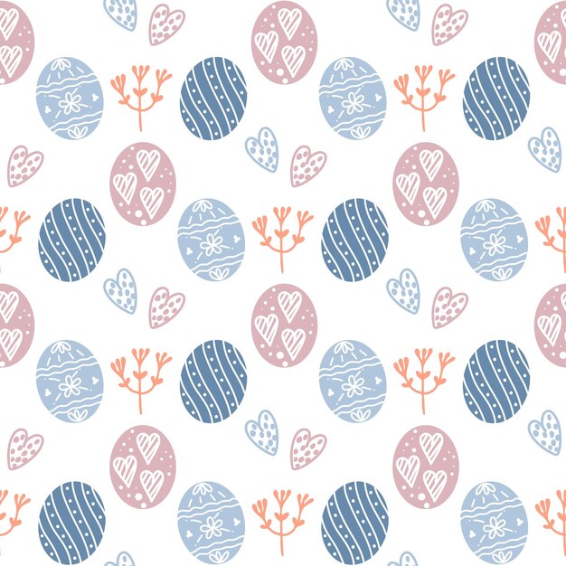 Vector easter painted eggs seamless pattern festive spring background hand drawn botanical easter print