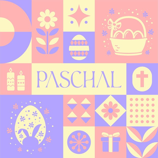 Easter paschal seamless pattern in scandinavian style postcard with retro clean concept design