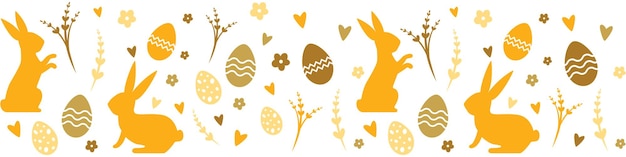 Easter pattern in pastel colors with bunnies and eggs on a white background Modern minimalistic style Design for your postcards or textiles Vector horizontal pattern EPS 10