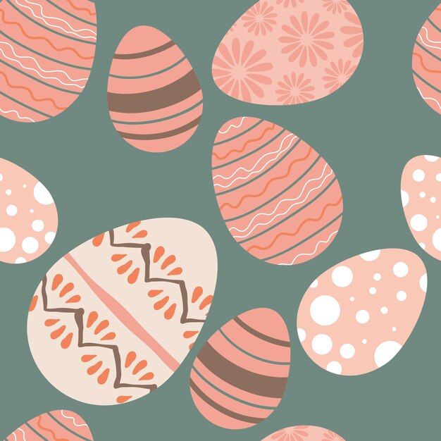 Easter pattern with decorated eggs and additional elements Vector seamless pattern For textiles