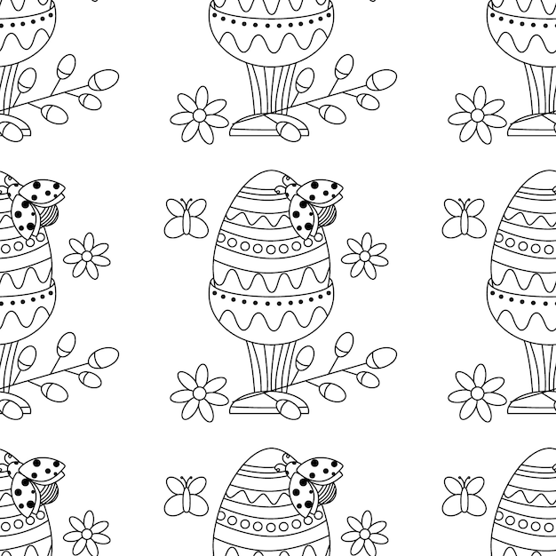 Easter pattern with eggs with ornament Easter cupcake candles on a plate