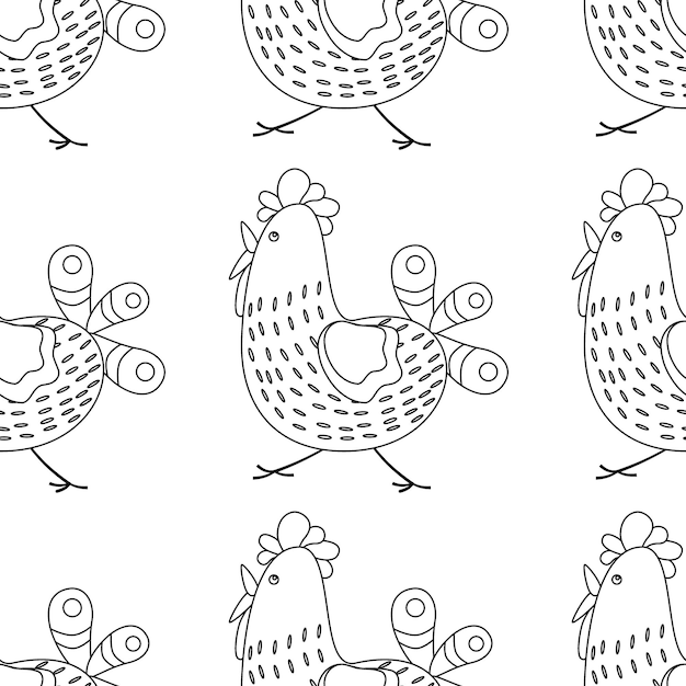 Easter pattern with funny chicken bird with ornament