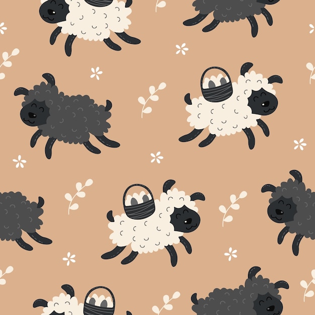 Easter patterns with dark and light easter sheep vector