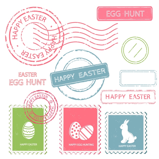 Vector easter postal stamps