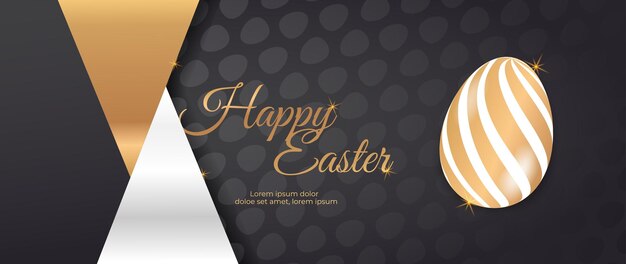 Easter poster and banner template with golden Easter egg Happy Easter holiday banner Luxury easter decoration great for banners wallpapers cards vector design