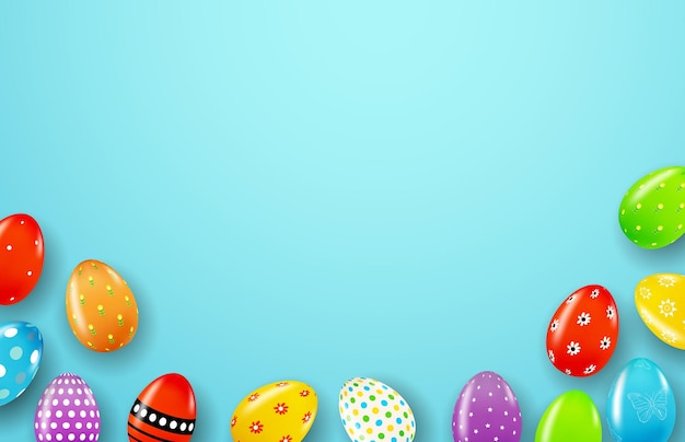 Easter poster template with 3d realistic Easter eggs