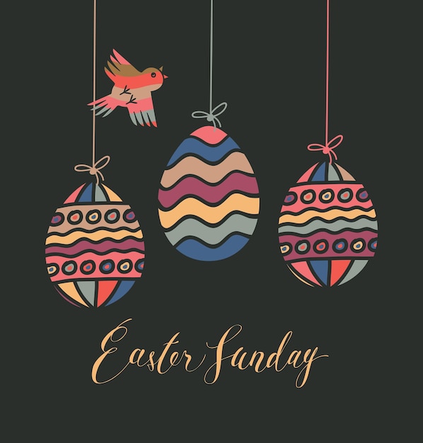 easter poster with eggs and bird