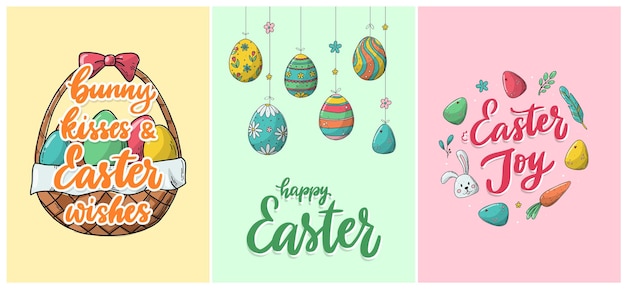 Easter posters, cards, prints collection decorated with doodles and lettering quotes