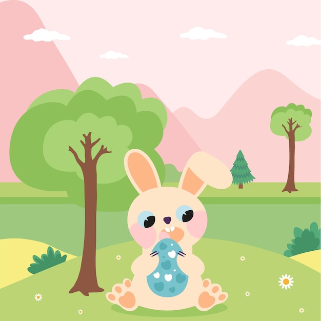 Easter rabbit on the background of nature. Vector graphics