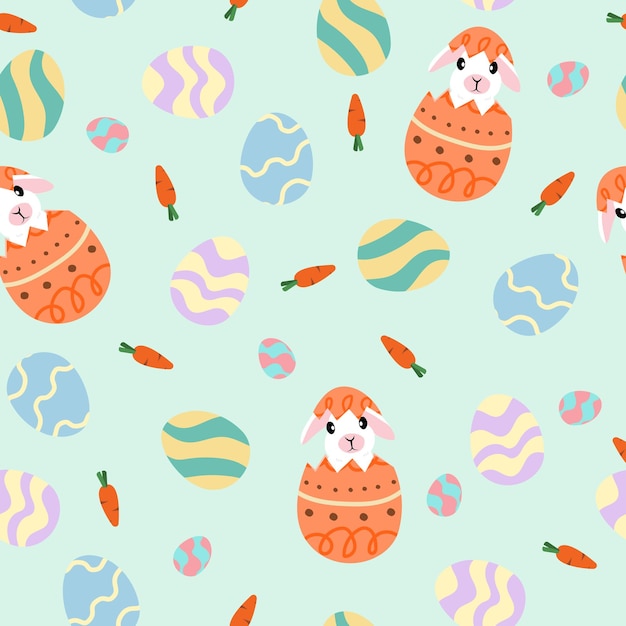 Easter rabbit egg and carrot seamless cute pattern