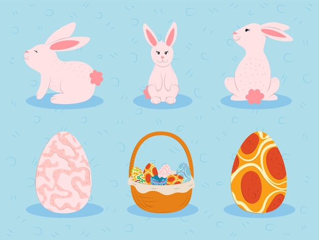 easter rabbit and egg icon set