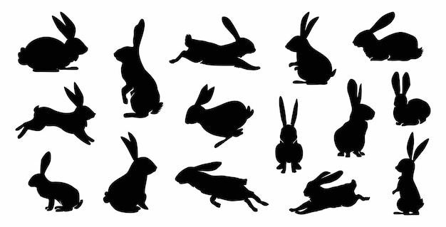 Easter rabbit silhouette vector set