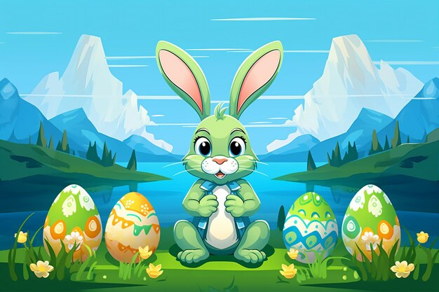 Vector easter rabbit sitting with eggs