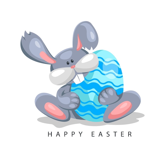 Easter rabbit with egg Cartoon cute bunny vector illustration Happy holiday celebration symbol