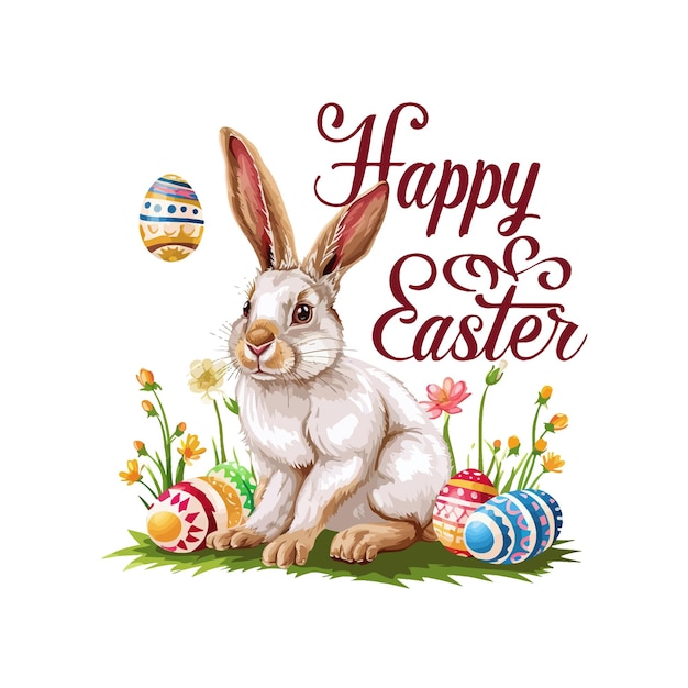 Easter rabbit with happy Easter Vector illustration design