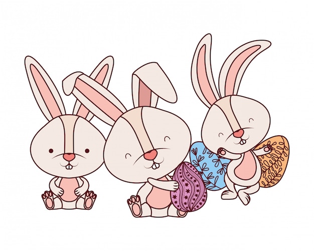 Easter rabbits with egg isolated icon