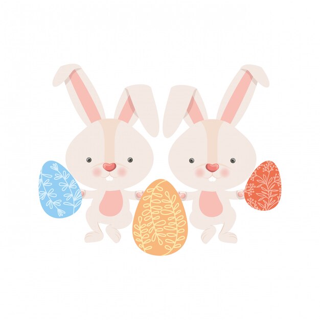 Easter rabbits with egg isolated icon