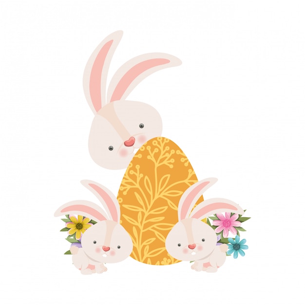 Easter rabbits with egg isolated icon