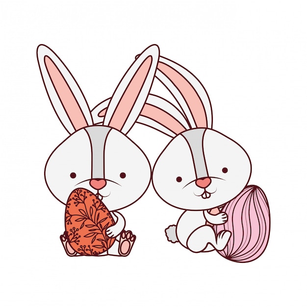 Easter rabbits with egg isolated icon