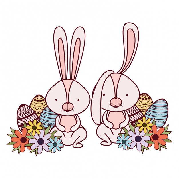 Easter rabbits with egg isolated icon