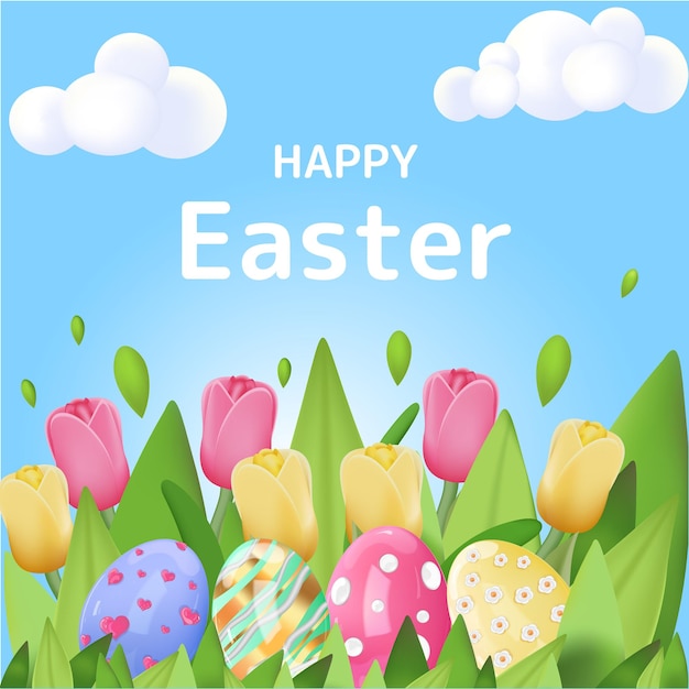 Easter realistic trend postcard. Vector 3d render in high quality.