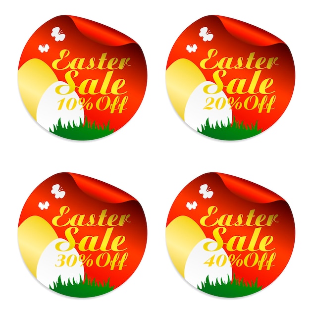 Vector easter red sale stickers set 10 20 30 40 off with eggs vector illustration