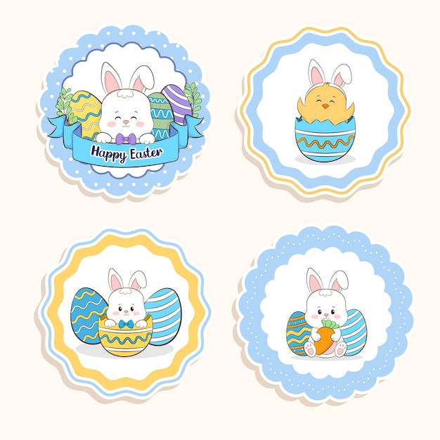 Vector easter round stickers collection vector illustration