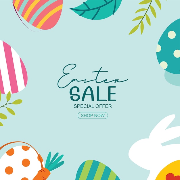 다채로운 계란과 꽃 부활절 판매 배너 디자인 템플릿 광고 전단지 포스터 브로셔 바우처 할인에 사용