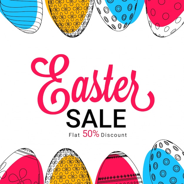 Easter Sale concept with painted eggs on white background