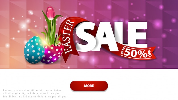 Easter sale, discount horizontal pink banner with button