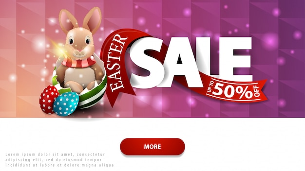 Easter sale, discount horizontal pink banner with button