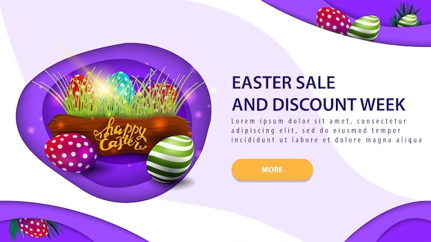 Vector easter sale and discount week, modern purple horizontal discount banner