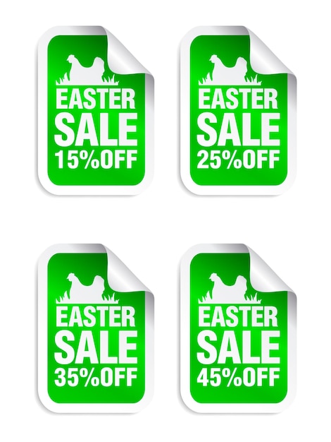 Easter Sale green sticker Sale 15 25 35 45 off Stickers set with chicken Vector illustration