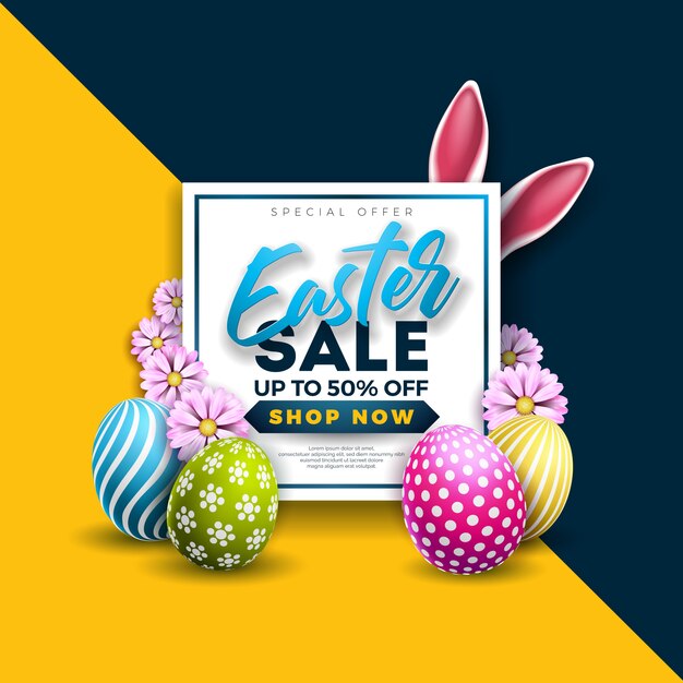 Easter sale illustration with egg and rabbit ears