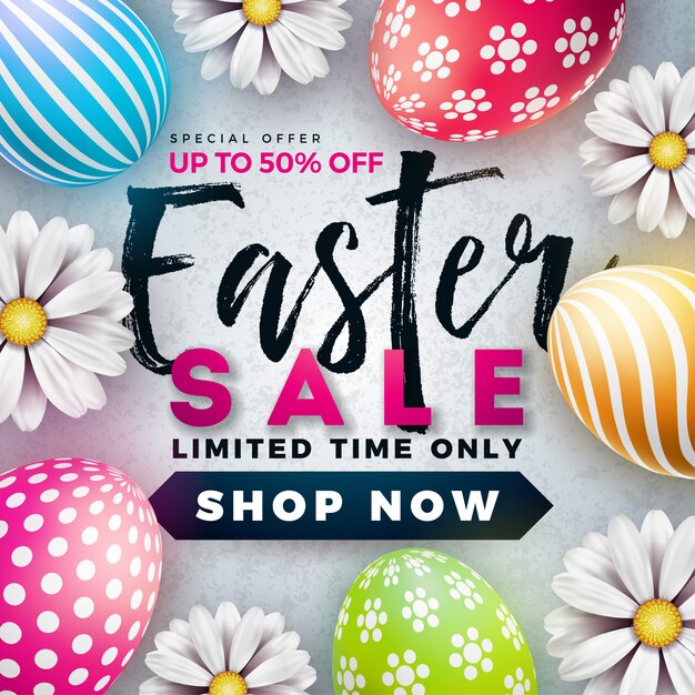 Vector easter sale illustration with painted egg and flower