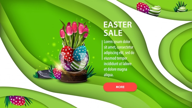 Easter sale, modern green horizontal discount banner