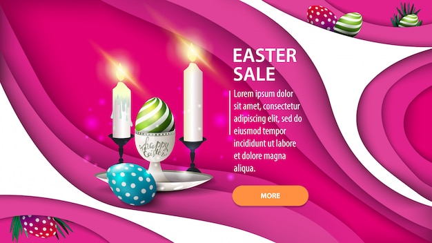 Easter sale, modern pink horizontal discount banner