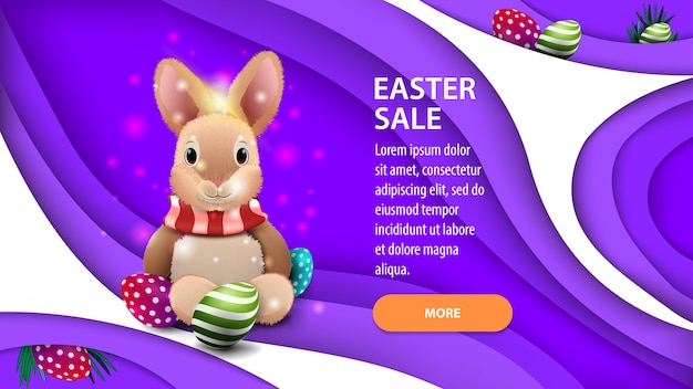 Vettore vendita di pasqua, moderno banner viola sconto orizzontale