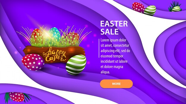 Easter sale, modern purple horizontal discount banner