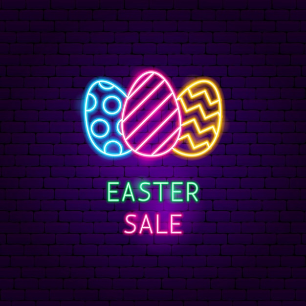 Easter Sale Neon Label. Vector Illustration of Seasonal Holiday Promotion.