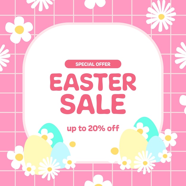 Vector easter sale offer banner promotion square social media with flower and egg simple flat design for kid children fashion element advert