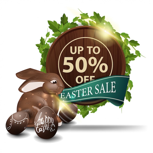 Easter sale, round wooden sign with liana