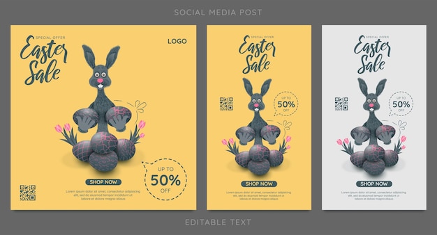 Vettore post sui social media del banner dell'offerta speciale di vendita di pasqua