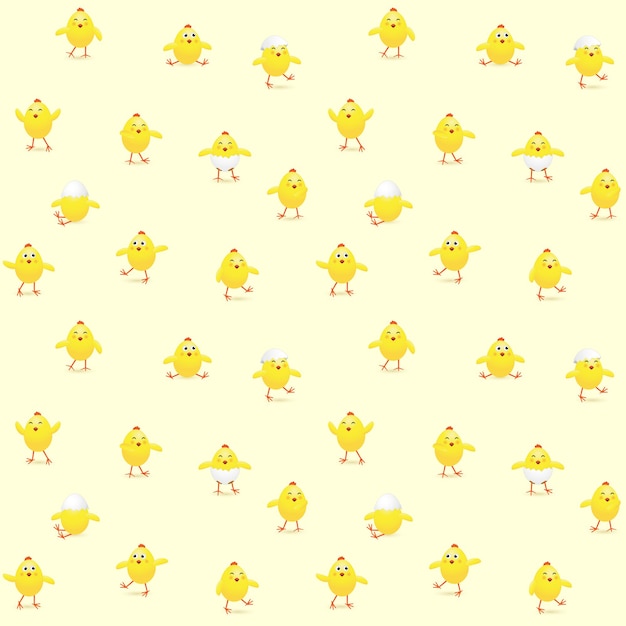 Easter seamless background with funny chicks, illustration.