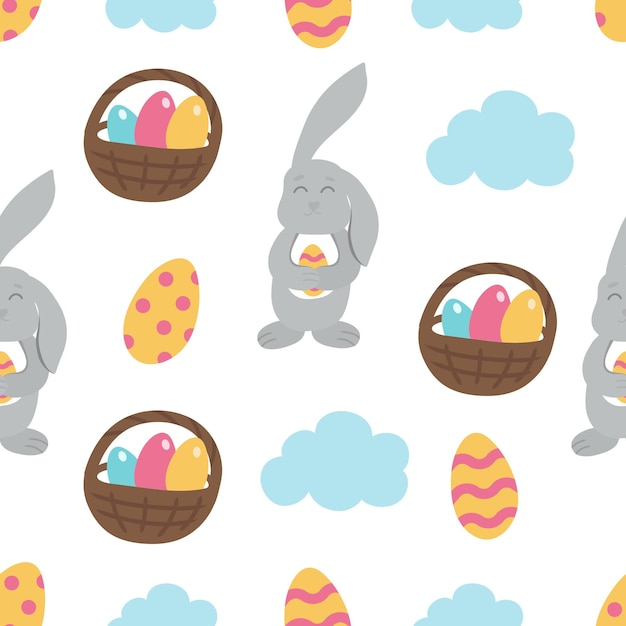 Easter seamless pattern. Easter bunny and eggs. Baby pattern