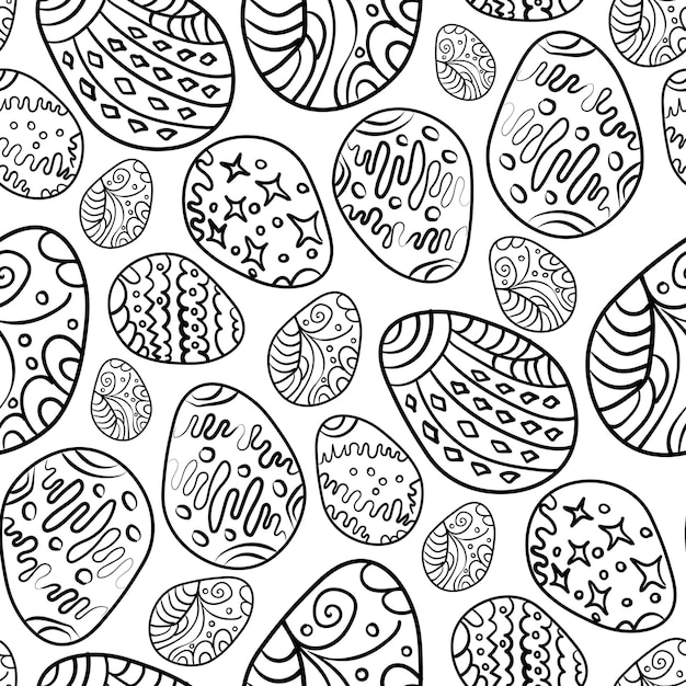 Easter seamless pattern stylized eggs outline style vector illustration