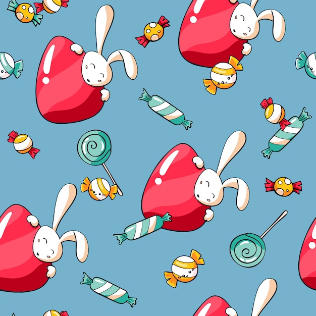 Easter seamless pattern with bunnies, sweets and eggs