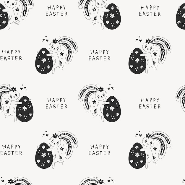 Вектор Пасхальный бесшовный образец с текстом из яйца кролика в стиле doodle