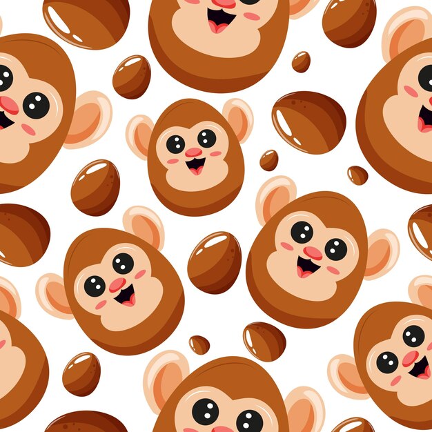 Vector easter seamless pattern with decorated eggs with monkey and brown eggs for holiday poster